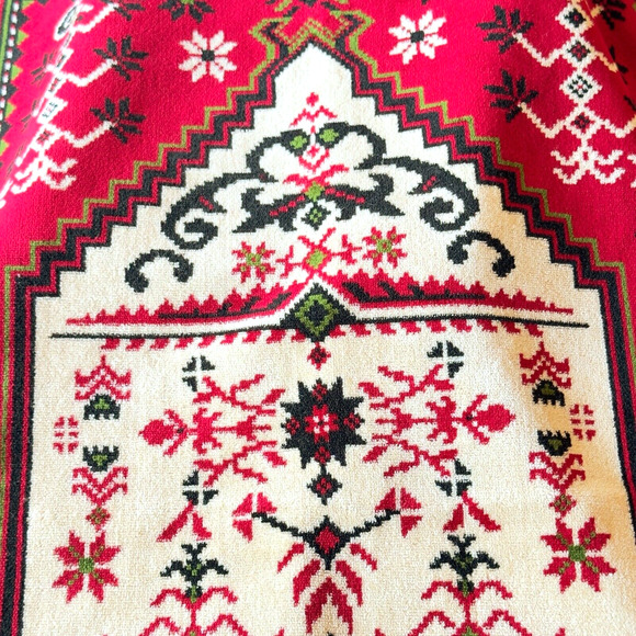 Turkish Tapestry Prayer Rug Suteks Mensucat Istanbul Velvet Red White 27" x 46" - Picture 3 of 9